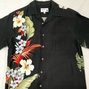 Vintage Iolani Hawaiian Shirt Mens M Black Floral Aloha Made In Hawaii